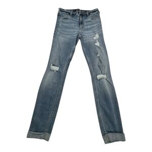 Hollister High Rise Crop Jean Legging Blue Distressed Stretch Womens Size 29x25